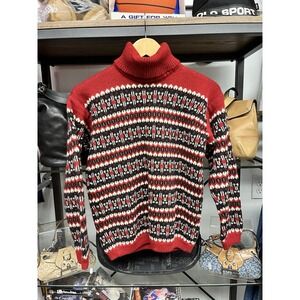 Vintage 1980s Charles Wolf 100% Australian Wool Turtleneck Red Sweater Size 50
